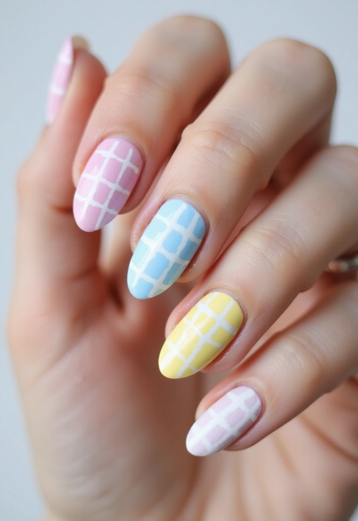 32 Soft Girl Nails with Pastels, Pearls, and Delicate Details - 16. Pastel Plaids