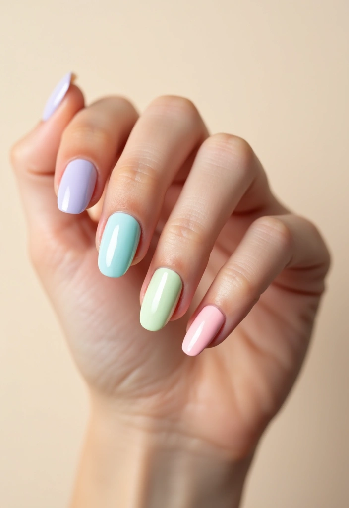 32 Soft Girl Nails with Pastels, Pearls, and Delicate Details - 19. Rainbow Pastels