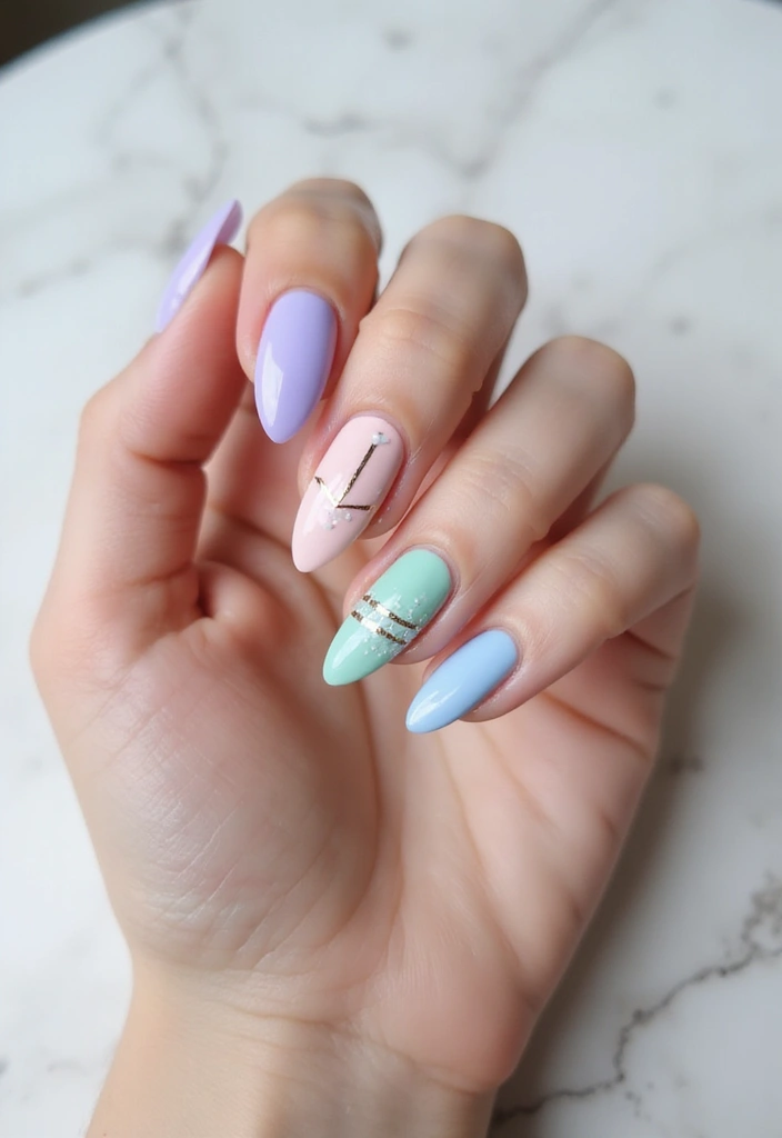 32 Soft Girl Nails with Pastels, Pearls, and Delicate Details - 20. Metallic Pastel Accents