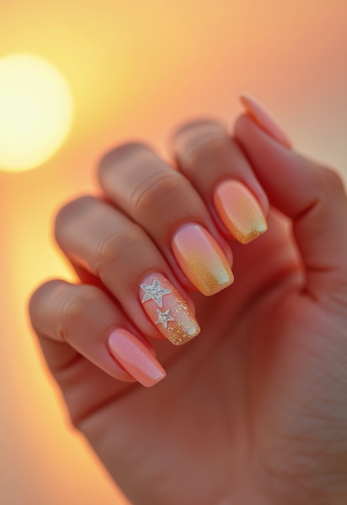 32 Soft Girl Nails with Pastels, Pearls, and Delicate Details - 21. Soft Sunset Nails