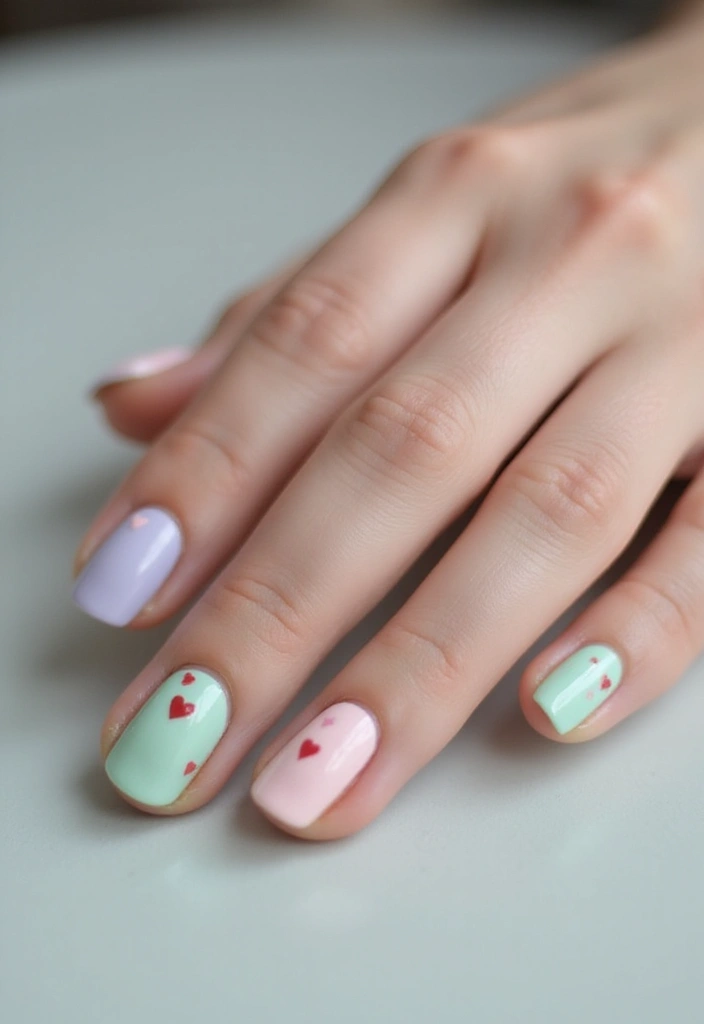 32 Soft Girl Nails with Pastels, Pearls, and Delicate Details - 22. Sweetheart Red Accents