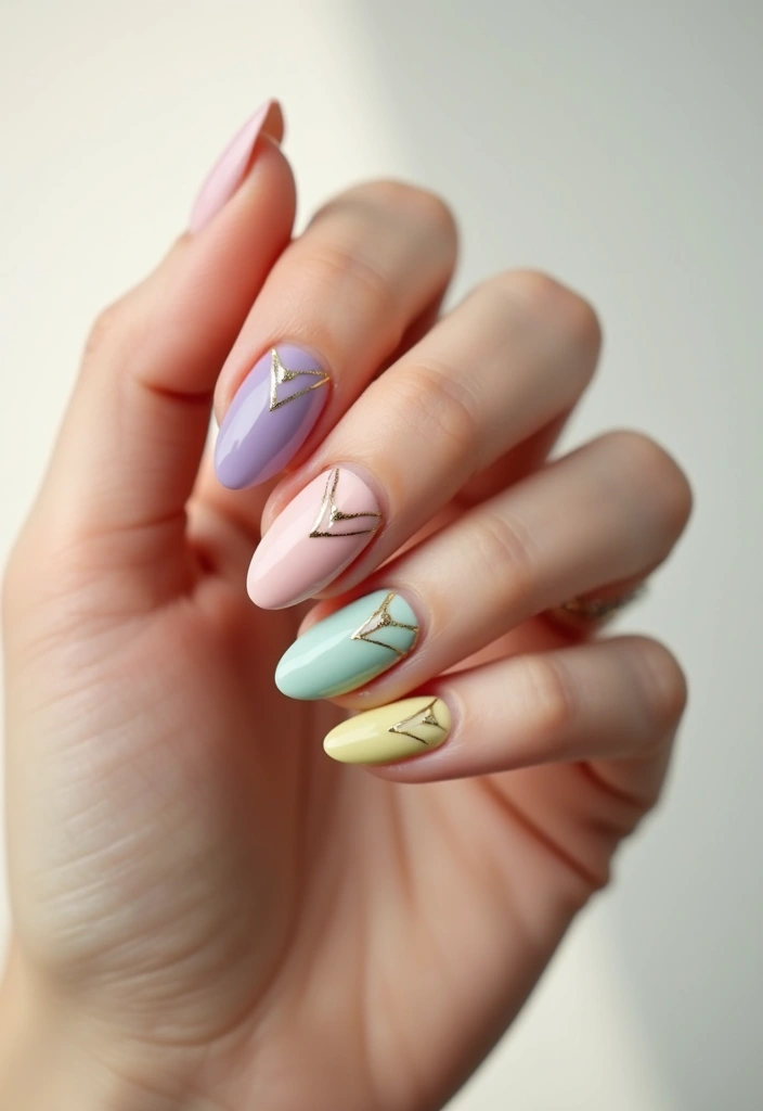 32 Soft Girl Nails with Pastels, Pearls, and Delicate Details - 24. Soft Geometric Patterns