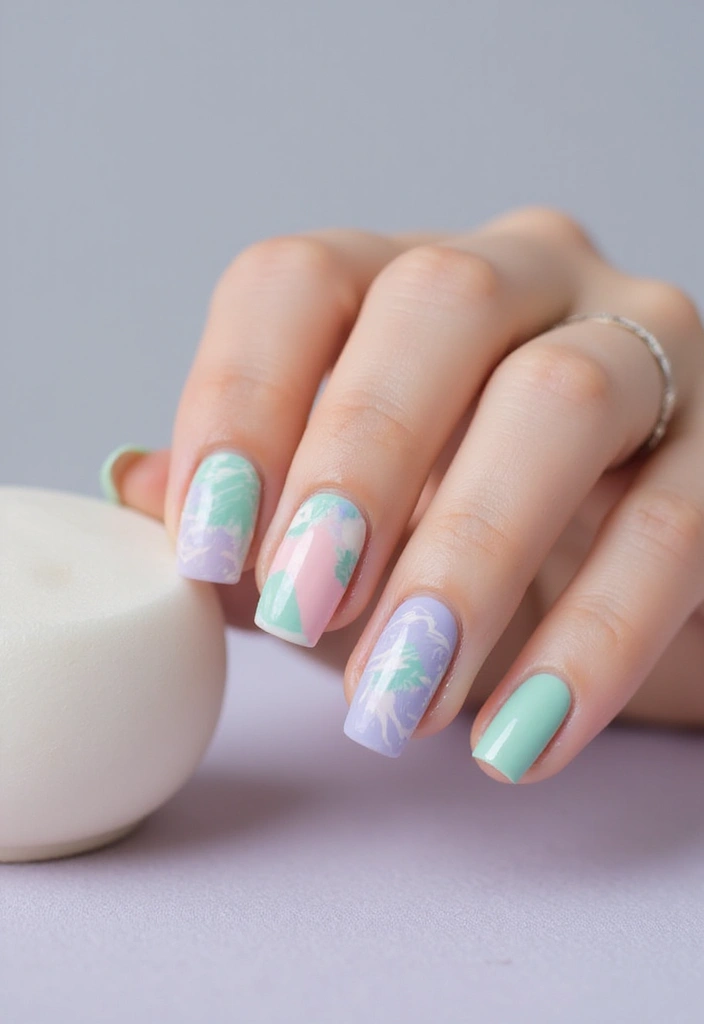 32 Soft Girl Nails with Pastels, Pearls, and Delicate Details - 30. Soft Abstract Art