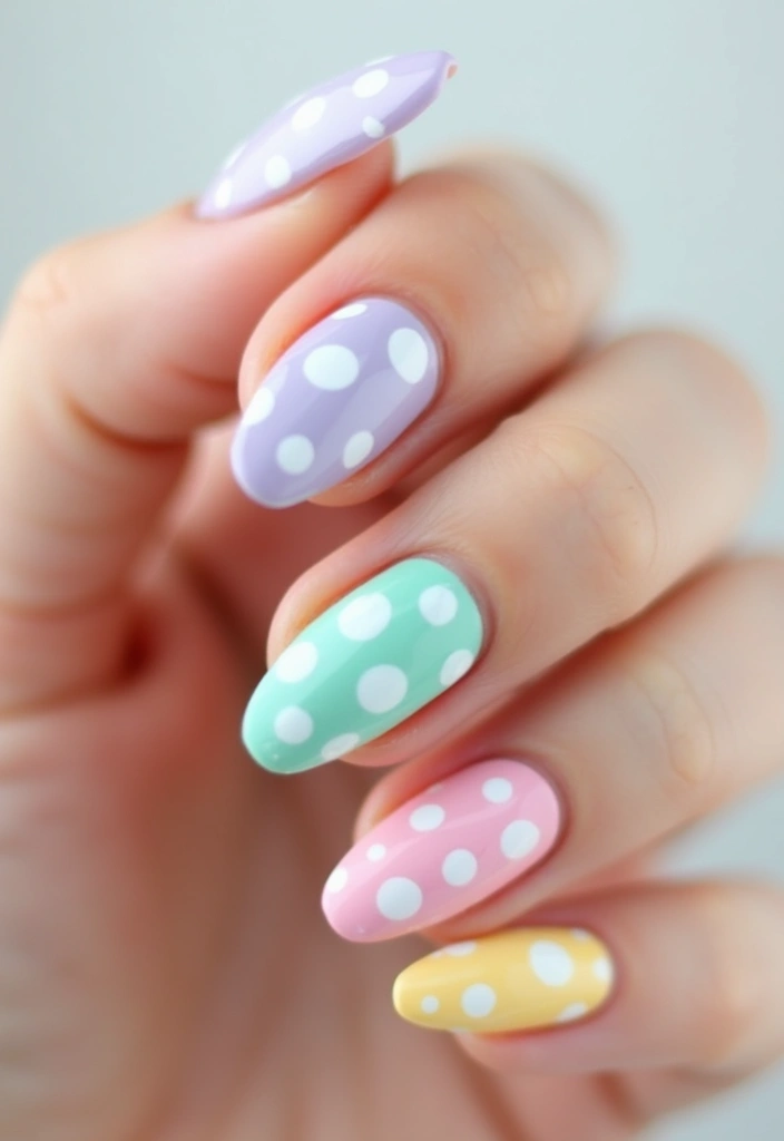 32 Soft Girl Nails with Pastels, Pearls, and Delicate Details - 31. Polka Dot Pastels