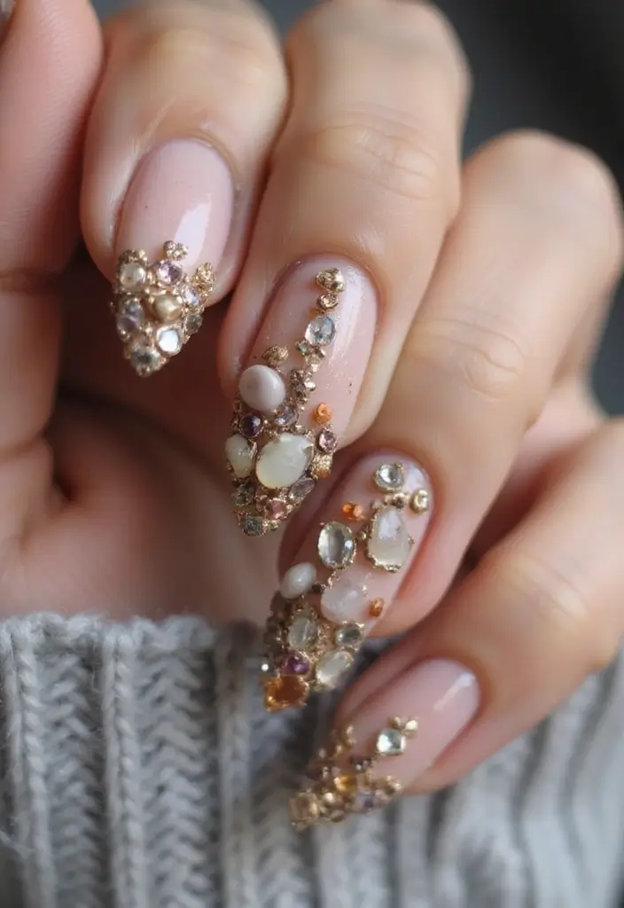 33 Eco-Friendly Nail Art Ideas Using Recycled Materials - 12. Stone and Gem Accents