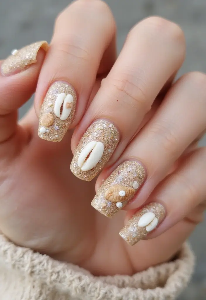 33 Eco-Friendly Nail Art Ideas Using Recycled Materials - 20. Sand and Shells
