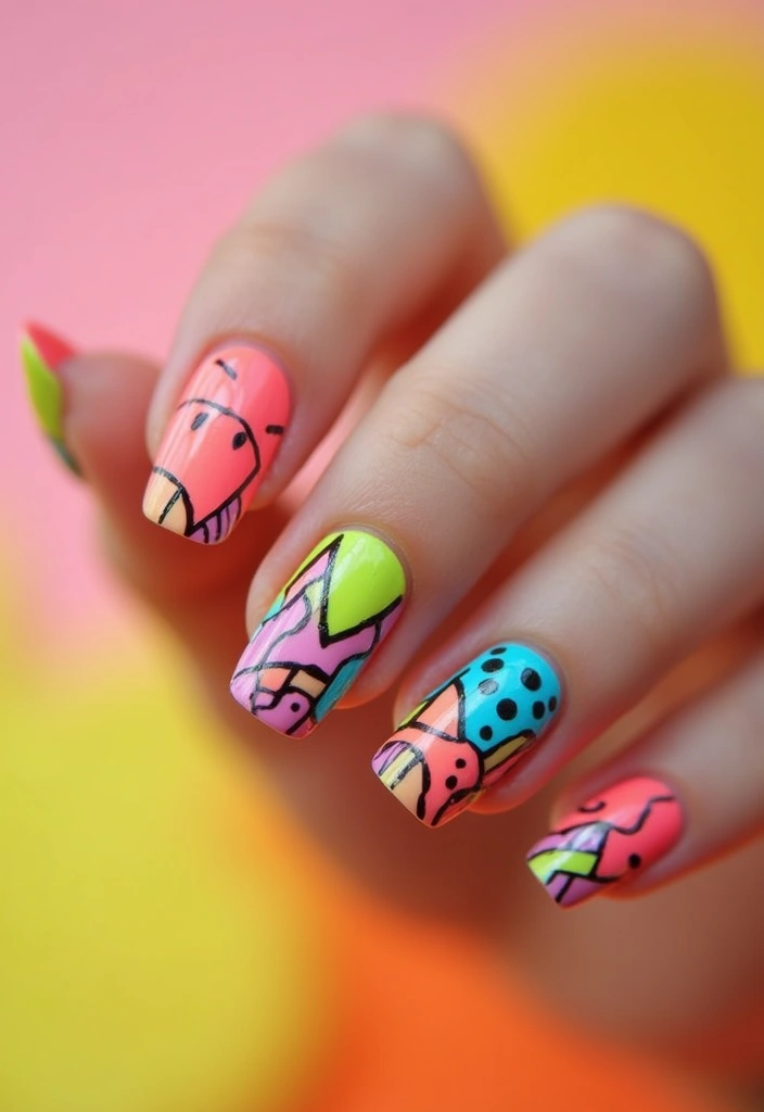 33 Press-On Nails That Look 100% Real (No One Will Know!) - 11. Neon Colors for a Bold Look