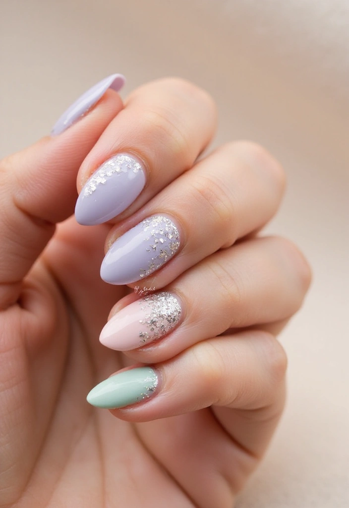 34 Easter Nail Art 2025 – Cute, Pastel & Playful - 10. Pastel Glitter Accents