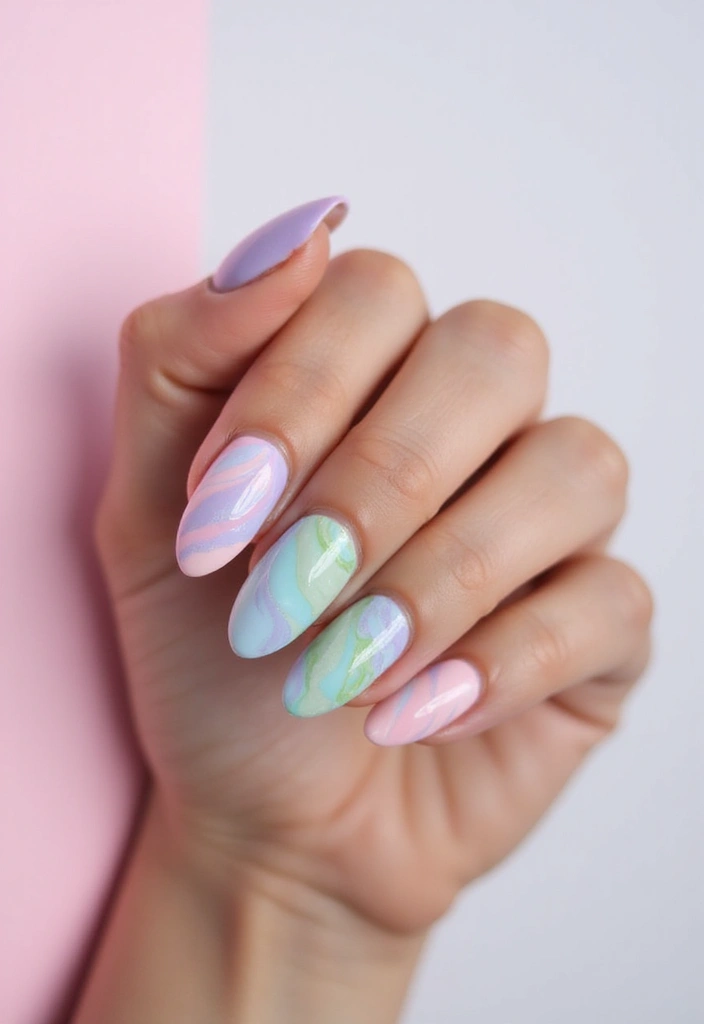 34 Easter Nail Art 2025 – Cute, Pastel & Playful - 12. Pastel Marble Effect