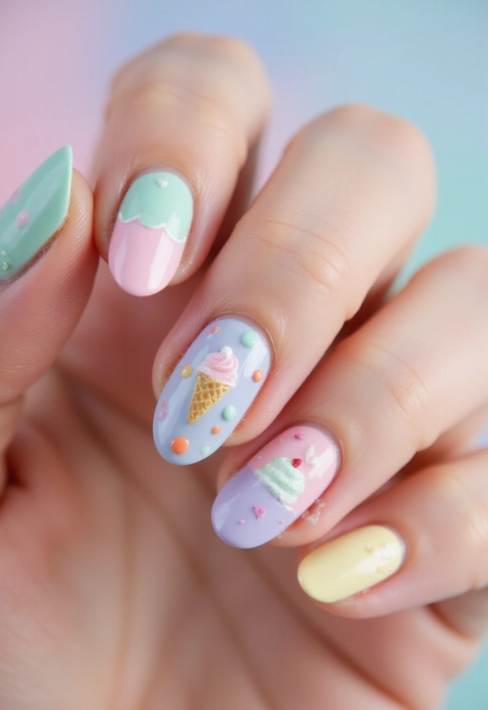 34 Easter Nail Art 2025 – Cute, Pastel & Playful - 14. Sweet Pastel Sweets