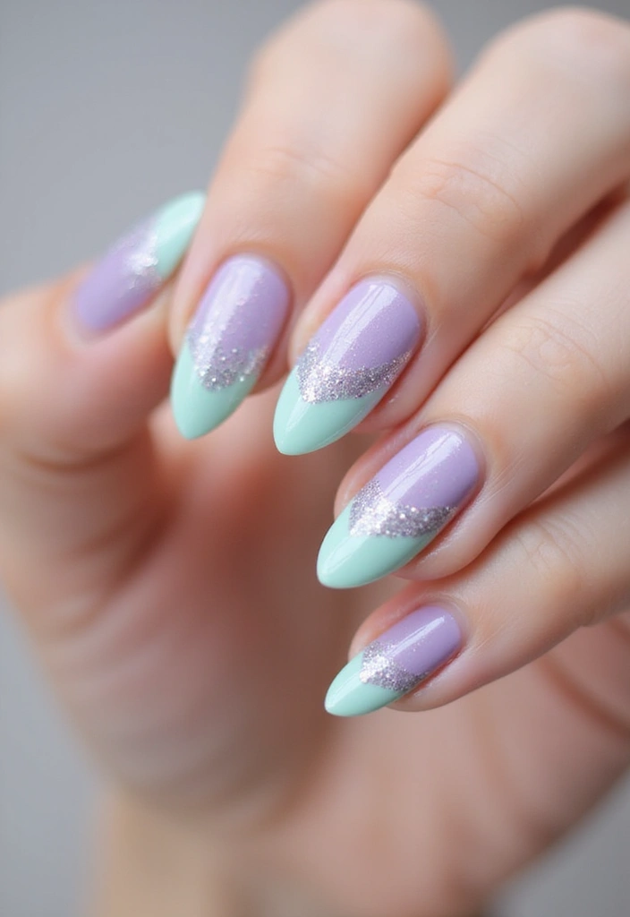 34 Easter Nail Art 2025 – Cute, Pastel & Playful - 17. Pastel Glitter Drip