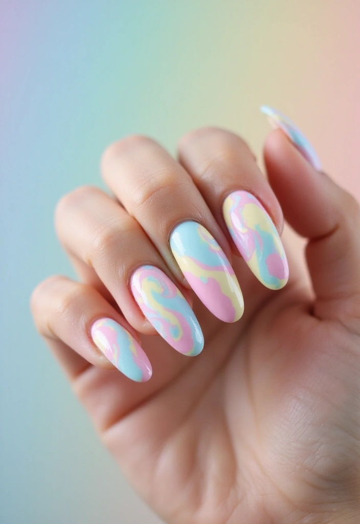 34 Easter Nail Art 2025 – Cute, Pastel & Playful - 19. Rainbow Pastel Swirls