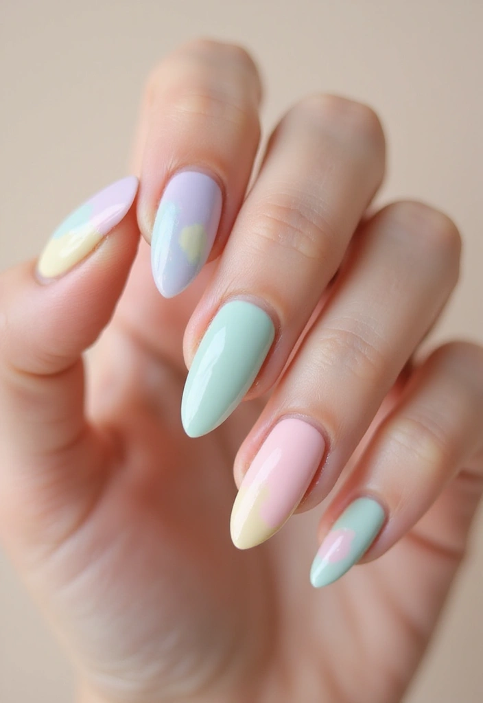 34 Easter Nail Art 2025 – Cute, Pastel & Playful - 21. Watercolor Pastel Mix