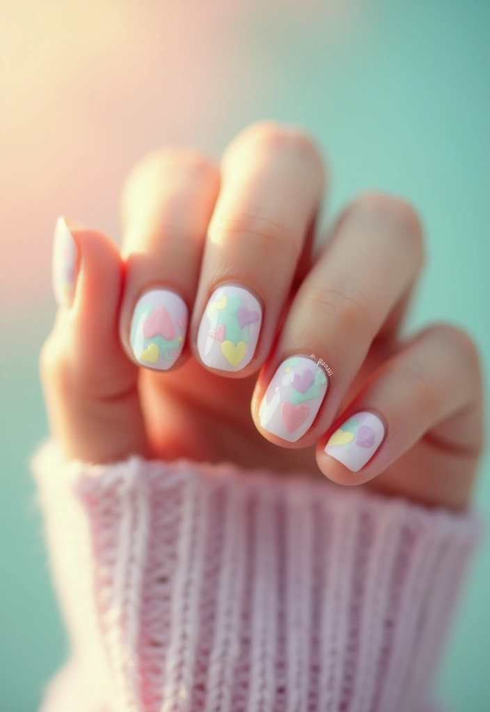 34 Easter Nail Art 2025 – Cute, Pastel & Playful - 22. Pastel Heart Accents