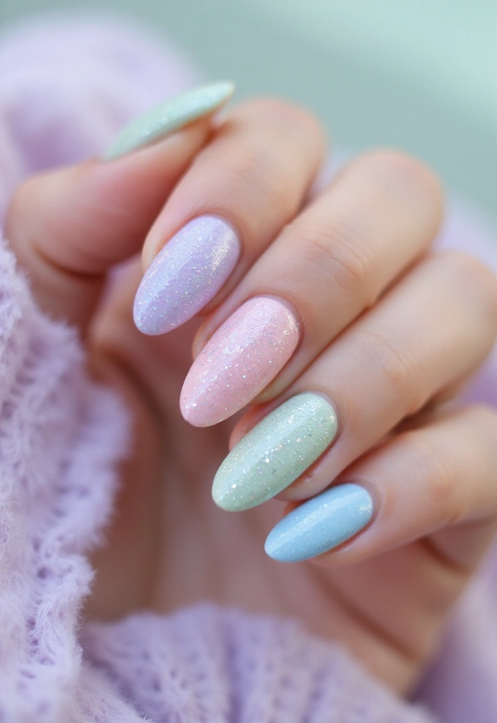 34 Easter Nail Art 2025 – Cute, Pastel & Playful - 24. Glittery Pastel Dreams