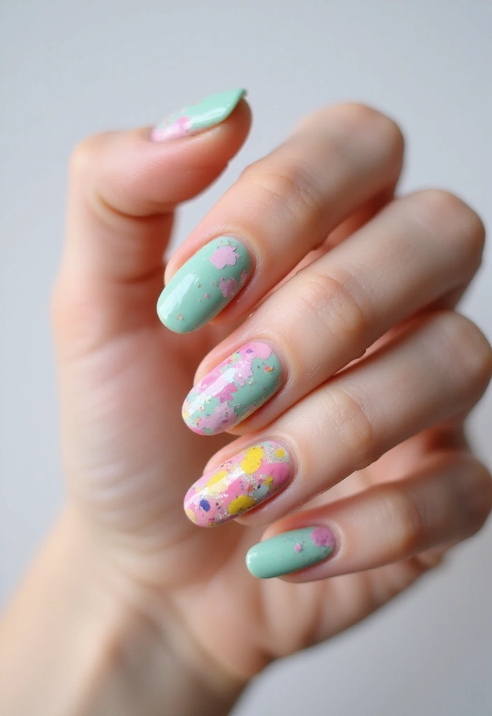 34 Easter Nail Art 2025 – Cute, Pastel & Playful - 26. Colorful Egg Splatter