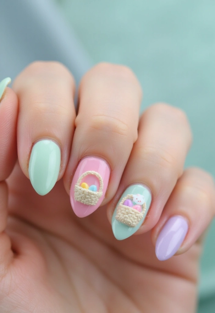 34 Easter Nail Art 2025 – Cute, Pastel & Playful - 27. Easter Basket Inspiration