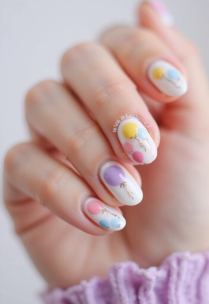 34 Easter Nail Art 2025 – Cute, Pastel & Playful - 29. Pastel Balloon Fun