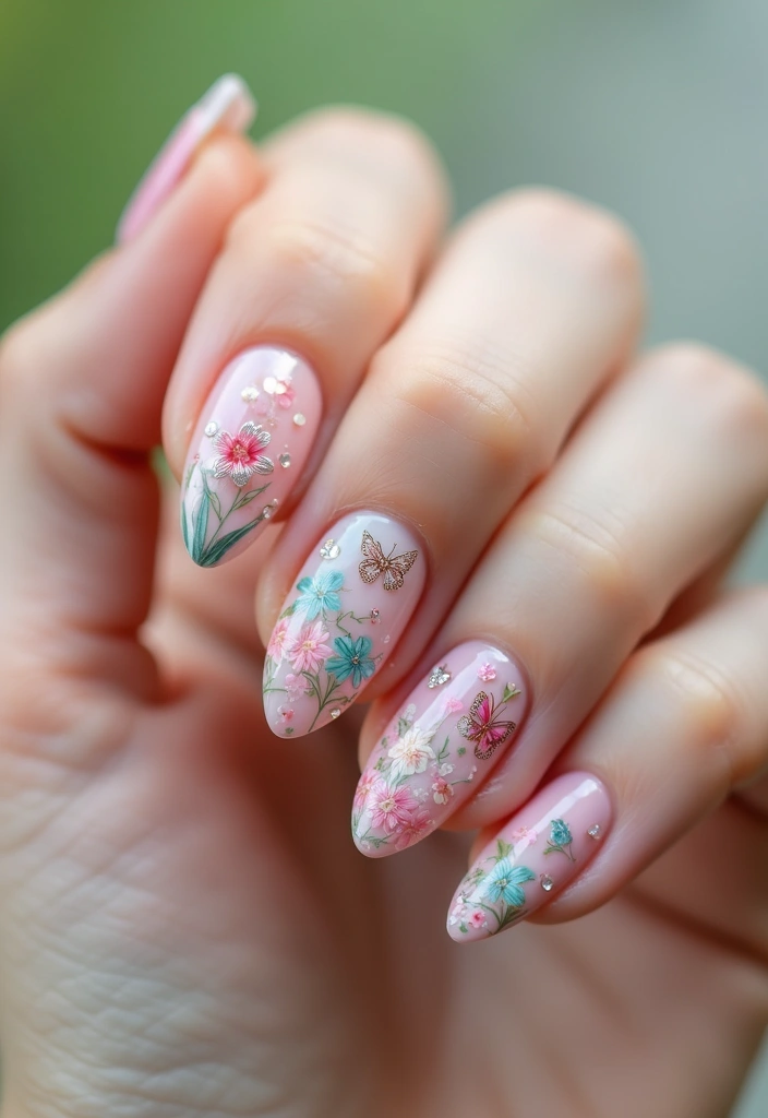 34 Easter Nail Art 2025 – Cute, Pastel & Playful - 30. Whimsical Garden