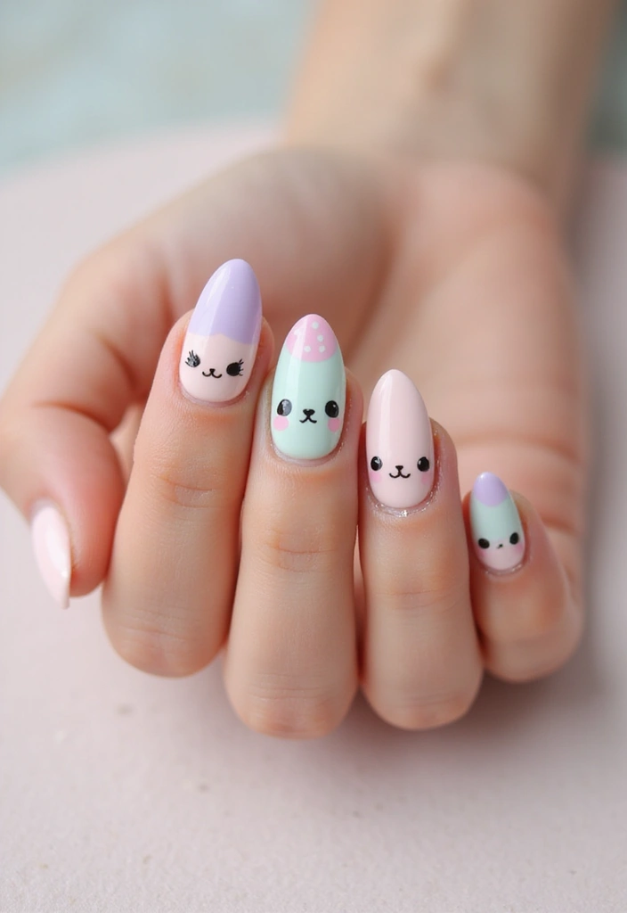 34 Easter Nail Art 2025 – Cute, Pastel & Playful - 31. Cutie Pie Nail Faces