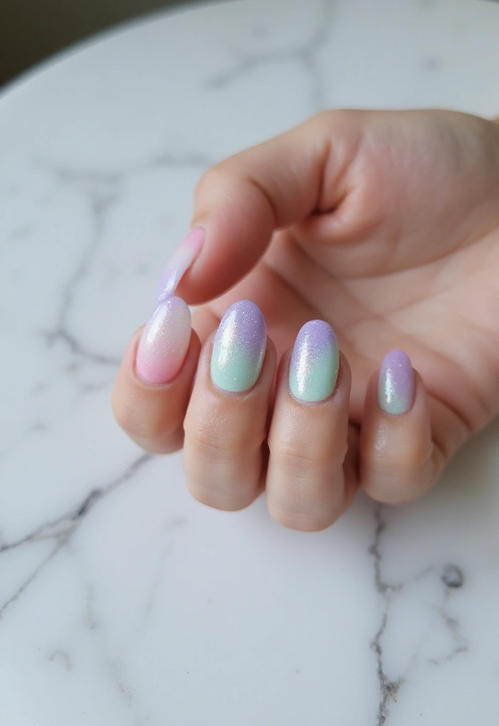 34 Easter Nail Art 2025 – Cute, Pastel & Playful - 32. Soft Pastel Shimmer