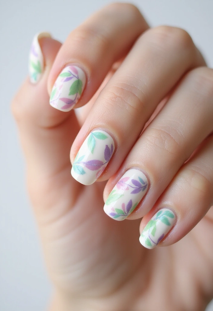 34 Easter Nail Art 2025 – Cute, Pastel & Playful - 34. Pastel Leafy Designs