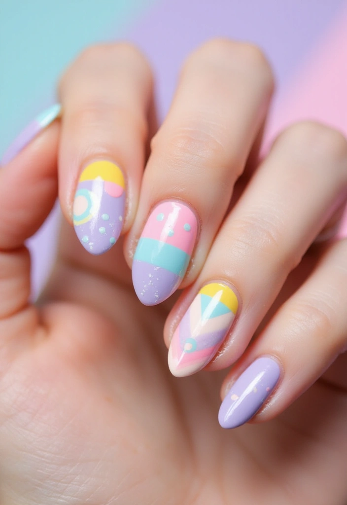 34 Easter Nail Art 2025 – Cute, Pastel & Playful - 7. Geometric Pastels
