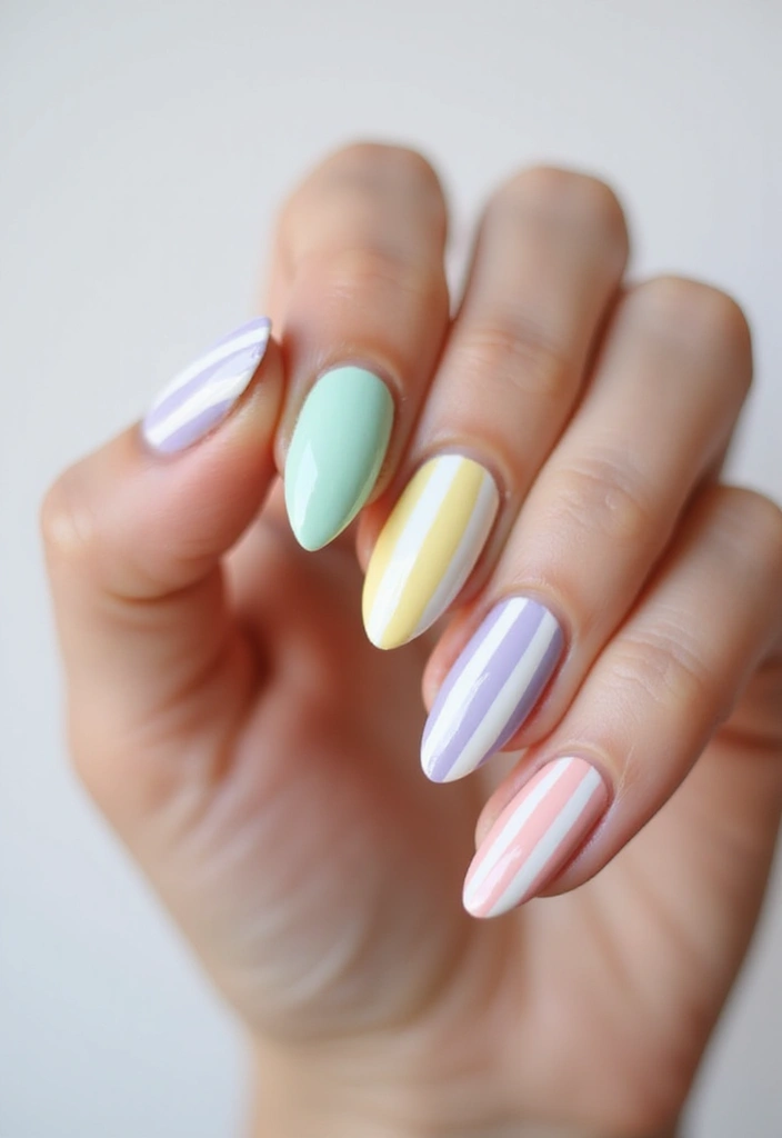 34 Easter Nail Art 2025 – Cute, Pastel & Playful - 9. Egg-cellent Stripes