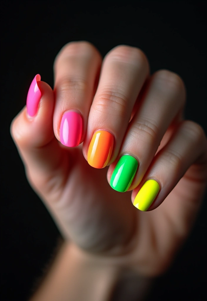 34 Short Nails Cute Designs That Prove Size Doesn’t Matter - 11. Striking Neon Brights
