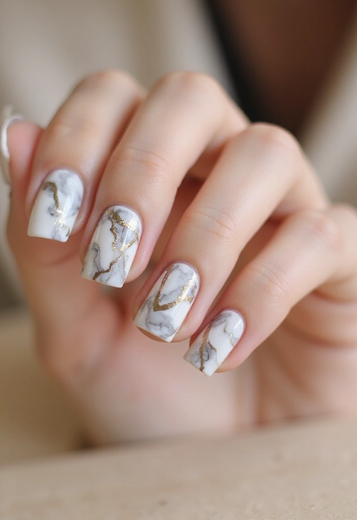 34 Short Nails Cute Designs That Prove Size Doesn’t Matter - 12. Stylish Marble Effect