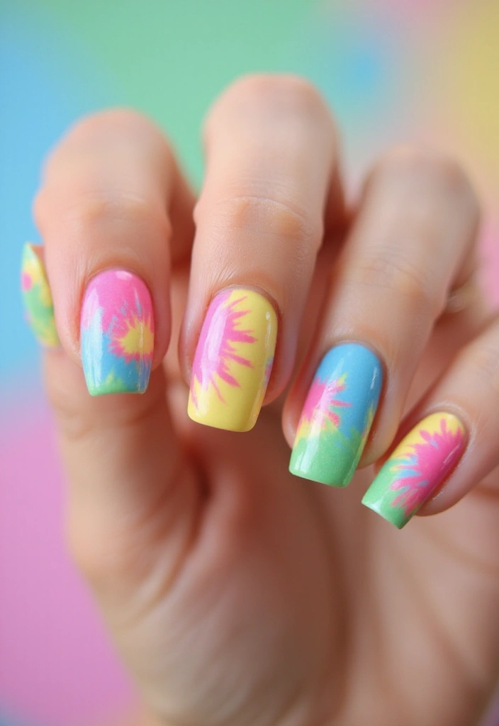 34 Short Nails Cute Designs That Prove Size Doesn’t Matter - 15. Retro Tie-Dye