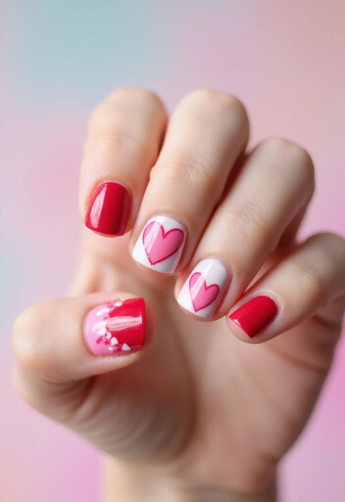 34 Short Nails Cute Designs That Prove Size Doesn’t Matter - 18. Charming Heart Designs