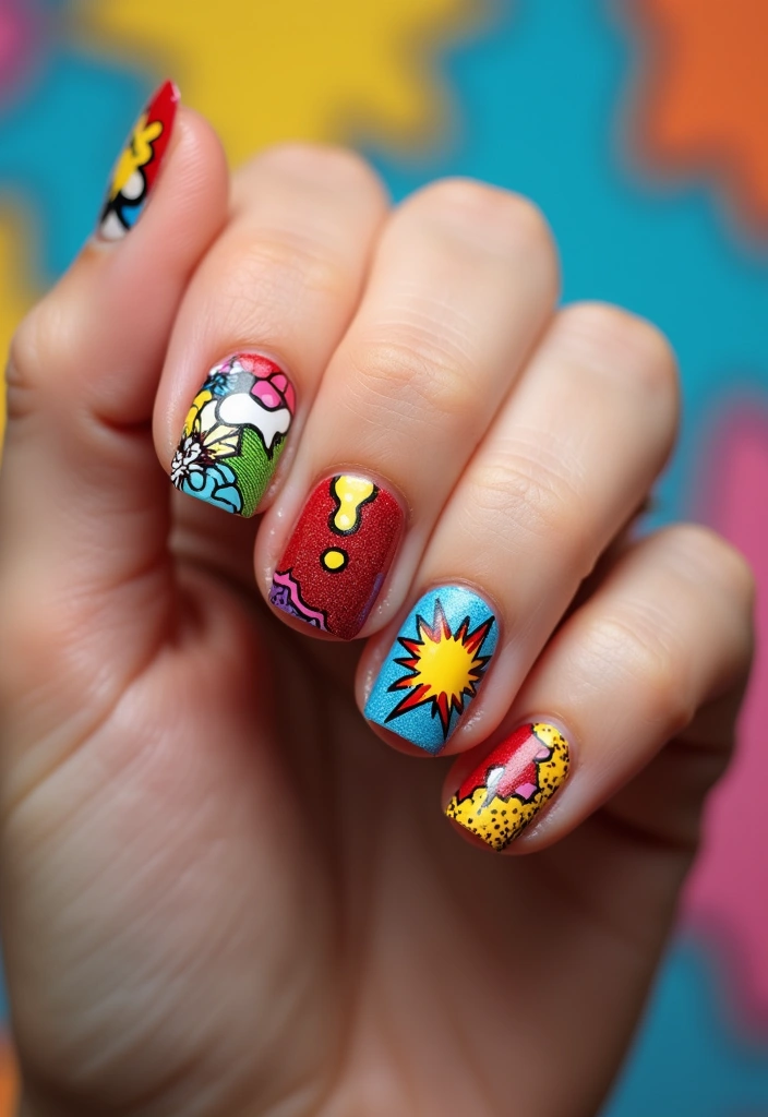34 Short Nails Cute Designs That Prove Size Doesn’t Matter - 20. Cute Comic Book Inspirations