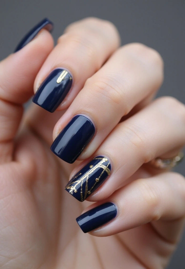 34 Short Nails Cute Designs That Prove Size Doesn’t Matter - 21. Classic Navy and Gold