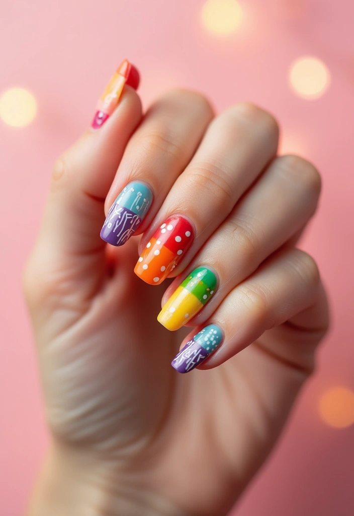 34 Short Nails Cute Designs That Prove Size Doesn’t Matter - 27. Sweet Rainbow Designs