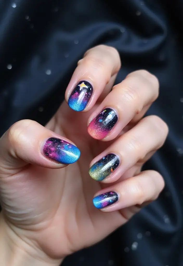 34 Short Nails Cute Designs That Prove Size Doesn’t Matter - 29. Whimsical Space Designs