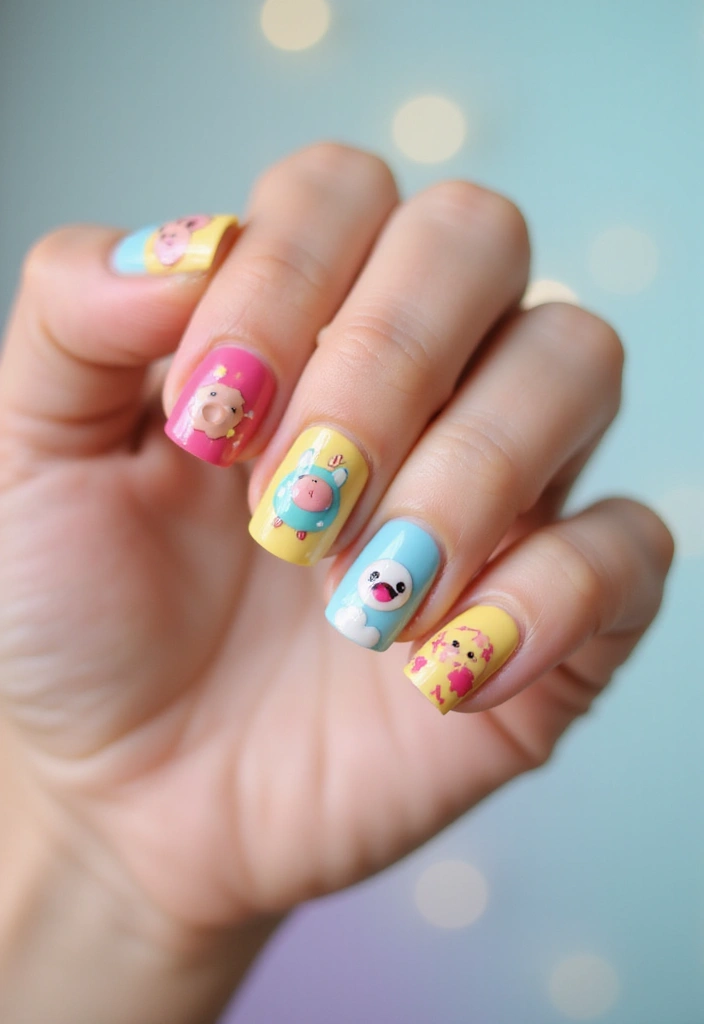 34 Short Nails Cute Designs That Prove Size Doesn’t Matter - 5. Cute Cartoon Characters