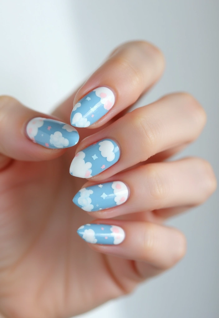 35 Nail Art That Pairs Perfectly with Watches & Jewelry - 18. Whimsical Clouds