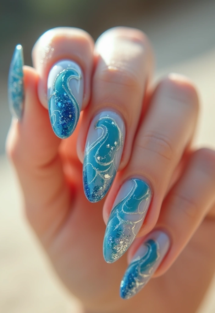 35 Nail Art That Pairs Perfectly with Watches & Jewelry - 8. Ocean-Inspired Nails