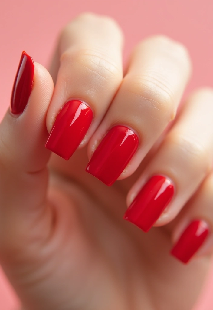 35 Square Nail Designs That Are Edgy Yet Elegant - 12. Classic Red