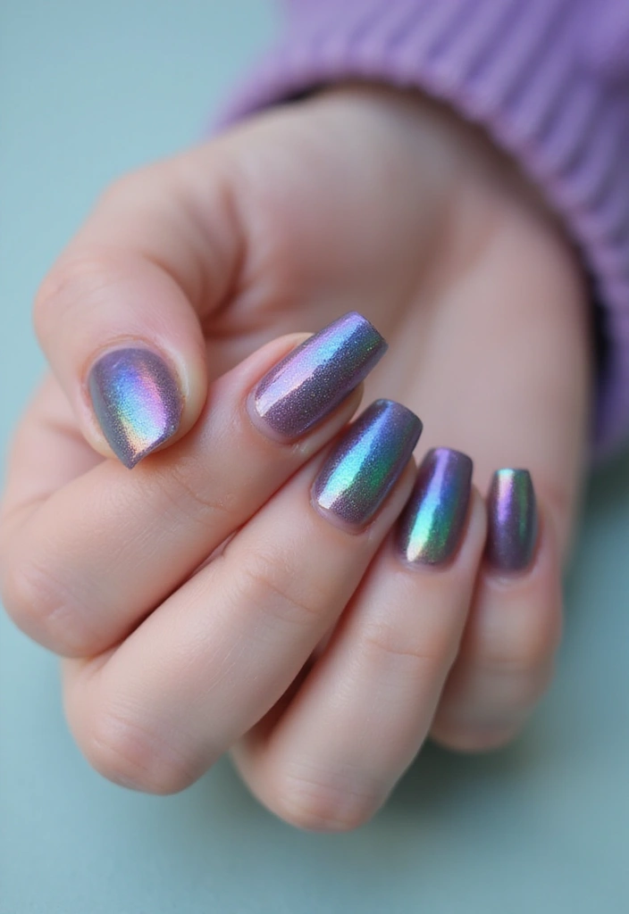 35 Square Nail Designs That Are Edgy Yet Elegant - 13. Holographic Effect