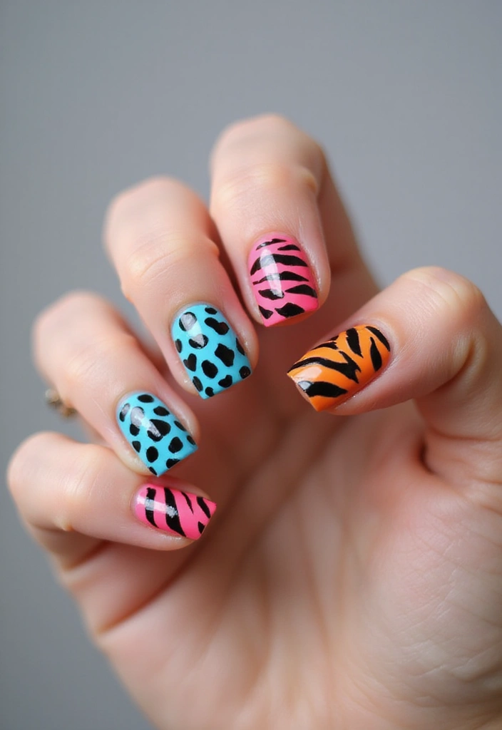 35 Square Nail Designs That Are Edgy Yet Elegant - 16. Funky Animal Prints
