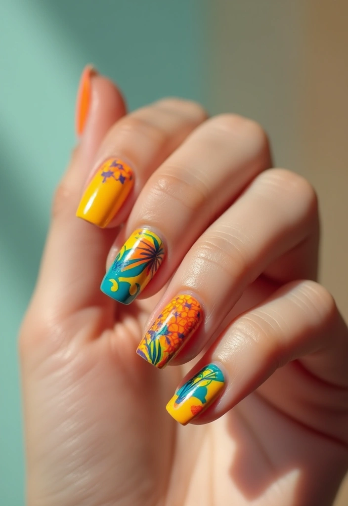 35 Square Nail Designs That Are Edgy Yet Elegant - 18. Retro Vibes