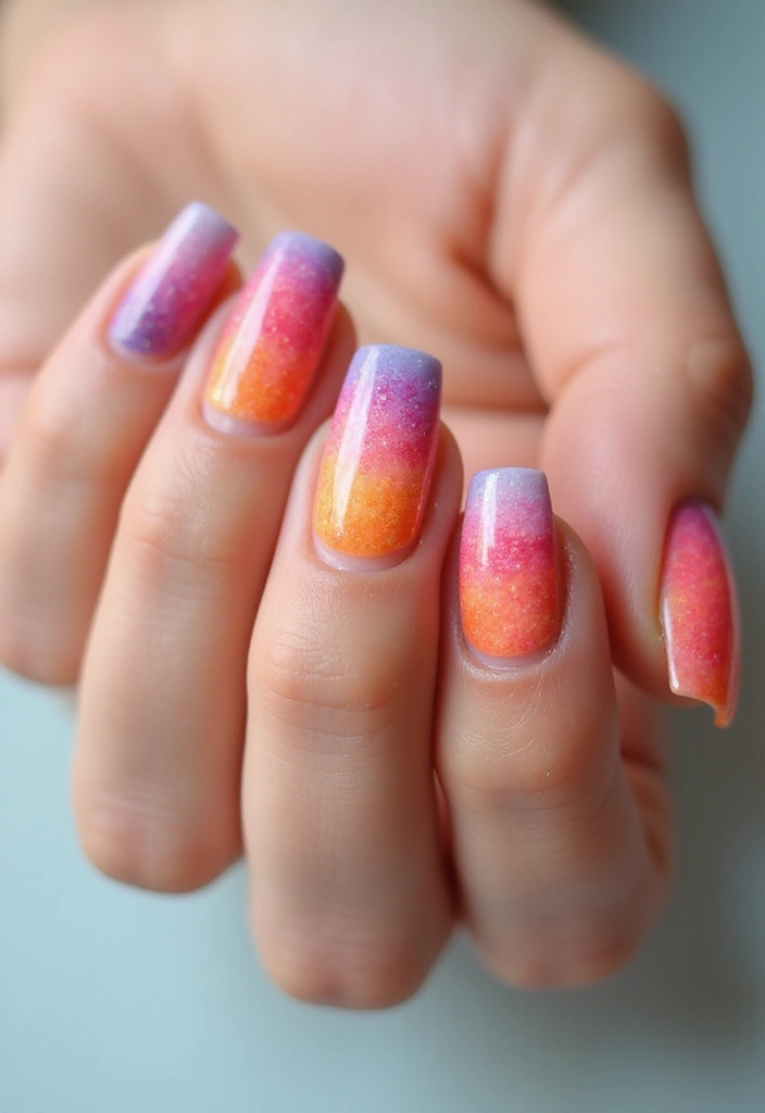35 Square Nail Designs That Are Edgy Yet Elegant - 24. Summer Sunset