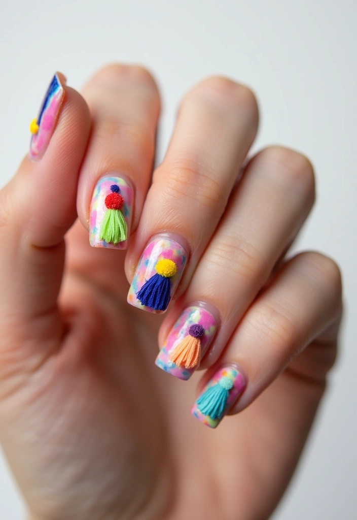 35 Square Nail Designs That Are Edgy Yet Elegant - 29. Funky Fringe