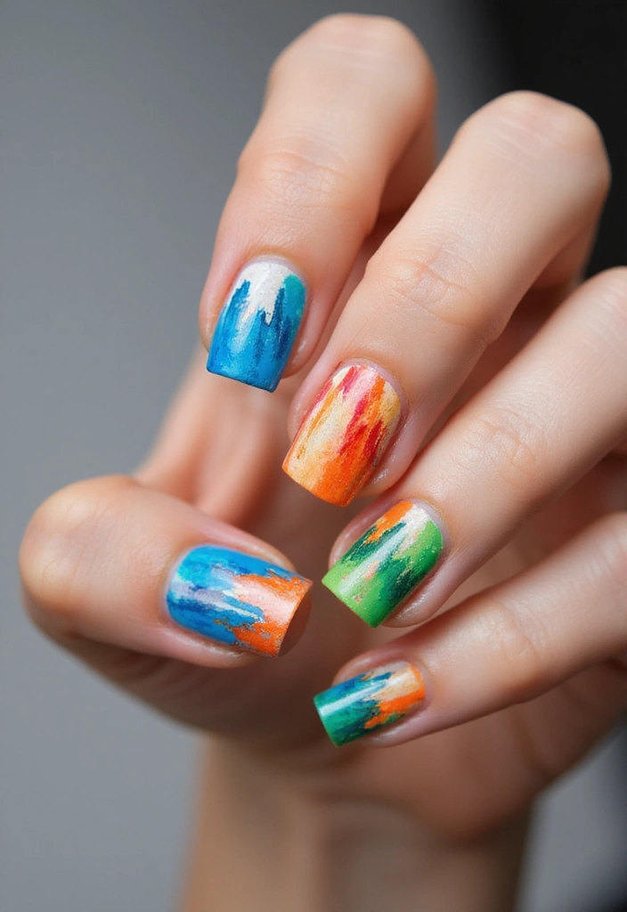 35 Square Nail Designs That Are Edgy Yet Elegant - 31. Artistic Strokes