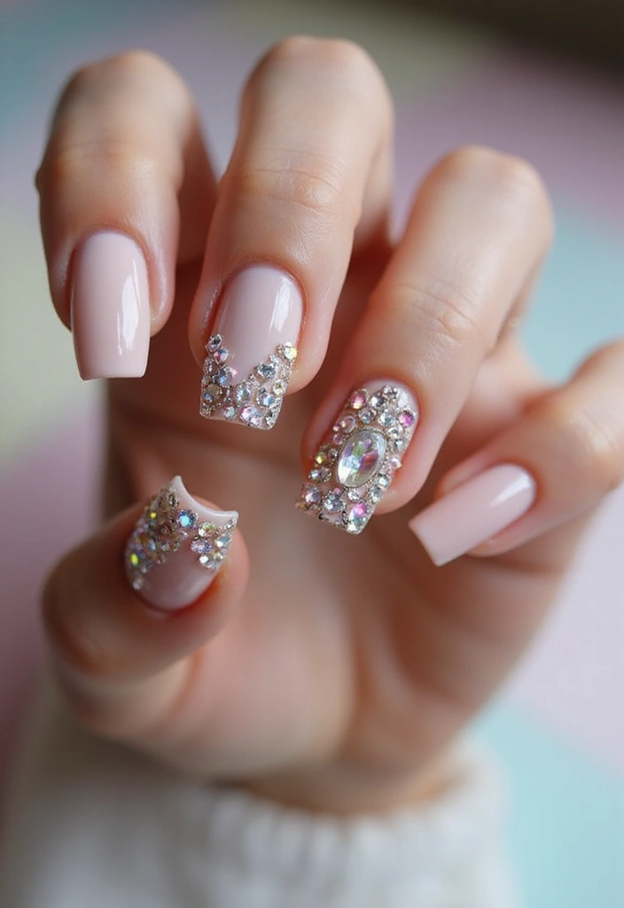 35 Square Nail Designs That Are Edgy Yet Elegant - 35. Crystal Accents