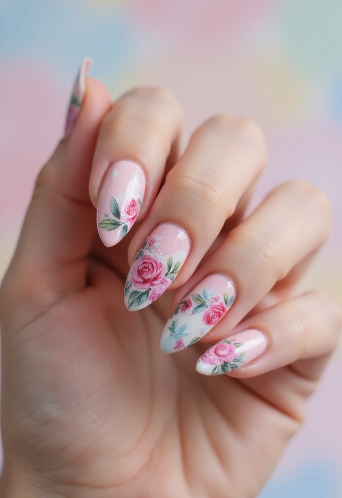 36 Almond Nails 2025: The Most Flattering Shape Right Now - 10. Floral Watercolor