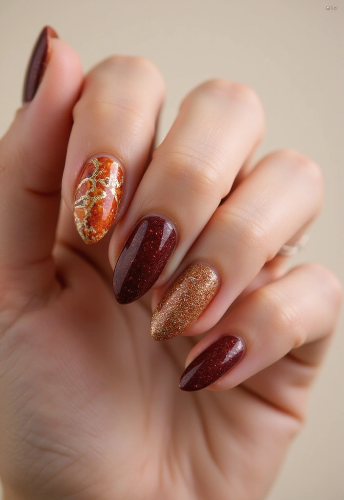 36 Almond Nails 2025: The Most Flattering Shape Right Now - 20. Seasonal Nail Foils