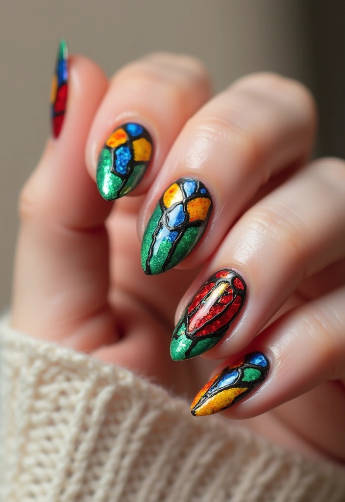 36 Almond Nails 2025: The Most Flattering Shape Right Now - 27. Stained Glass Technique
